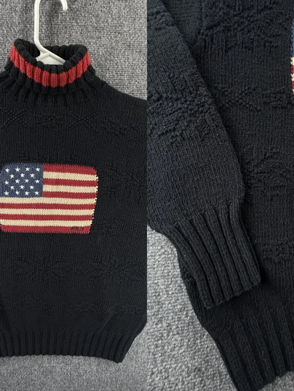 Polo Ralph Lauren Hand Knit Flag Sweater Pullover Turtleneck Mock Neck Medium